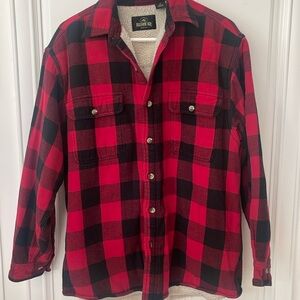 RedHead Brand Men's Long Sleeve Red black Plaid Flannel Sherpa Lined Shirt Sz M